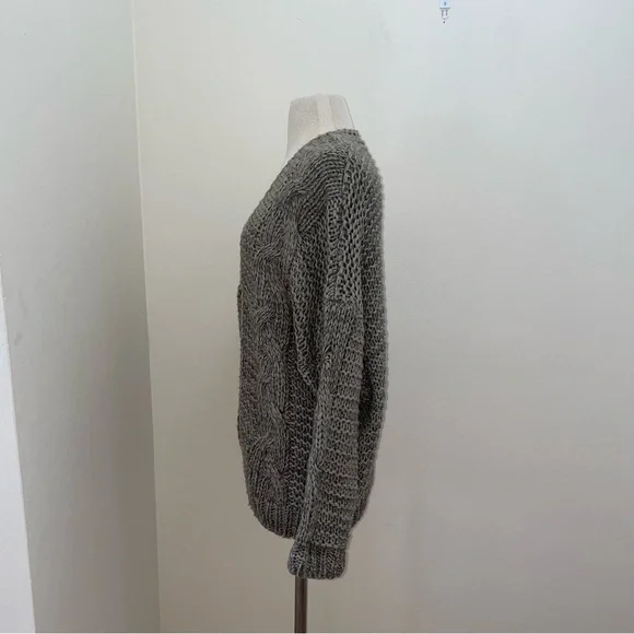 Wishlist Green Chunky Open Cable Knit Dolman Sleeve Cardigan Sweater Size M/L - Picture 3 of 11